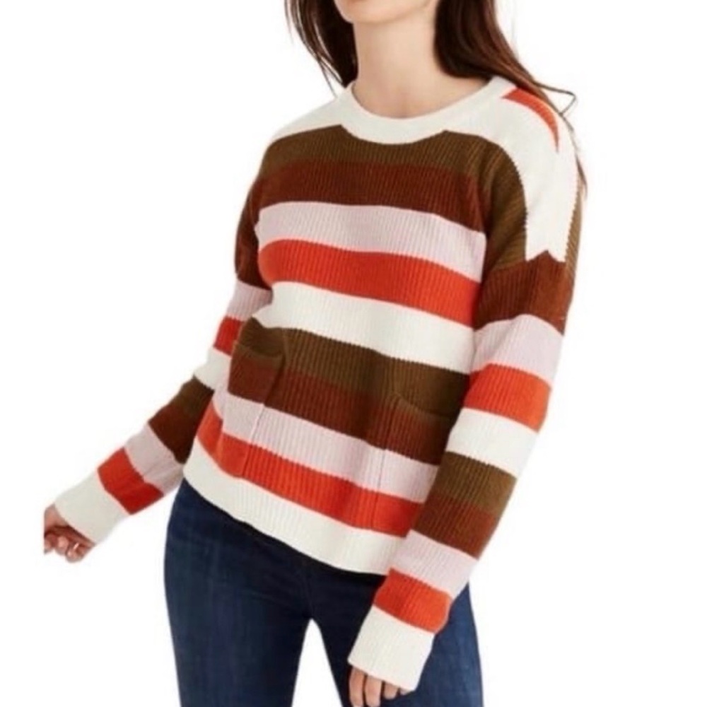Madewell Striped Retro Sweater with patch pocket sz small